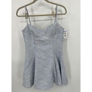 Willow Blue Tweed Mini Dress Sweetheart Bustier Fit and Flare Med Needs Repair